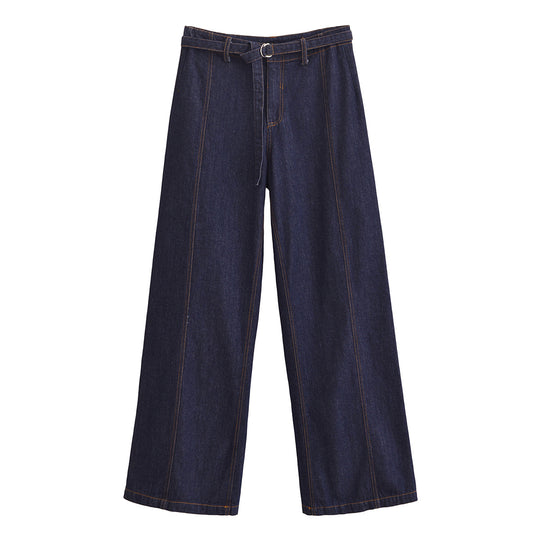 Damen Weite High‑Waist-Jeanshose im Palazzo-Schnitt mit Mittelnaht und D-Ring-Gürtel Nord Taschen