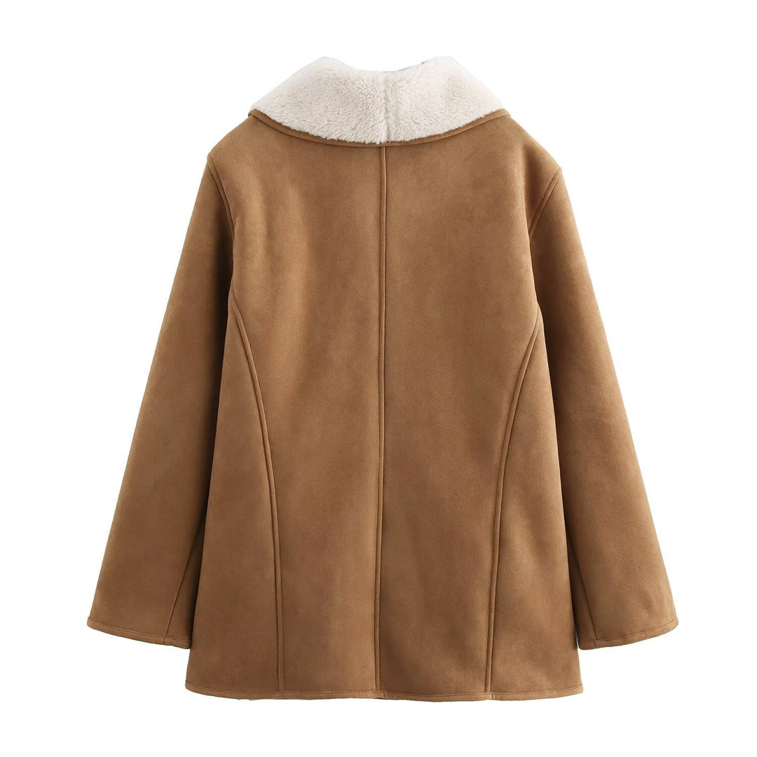 Damen Kurzmantel aus Veloursoptik mit Teddyfutter und Schalkragen Nord Taschen
