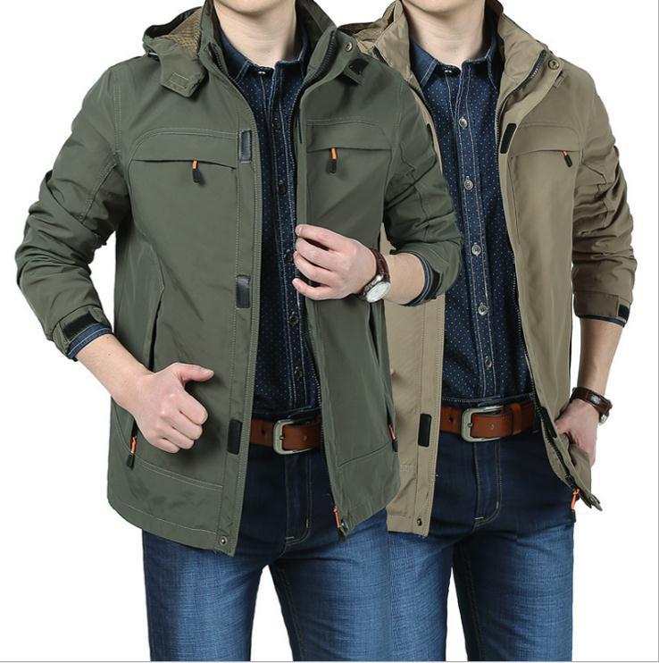 Herren Leichte Kapuzen-Fieldjacke im Urban-Utility-Stil mit Reißverschluss und Multifunktionstaschen Nord Taschen