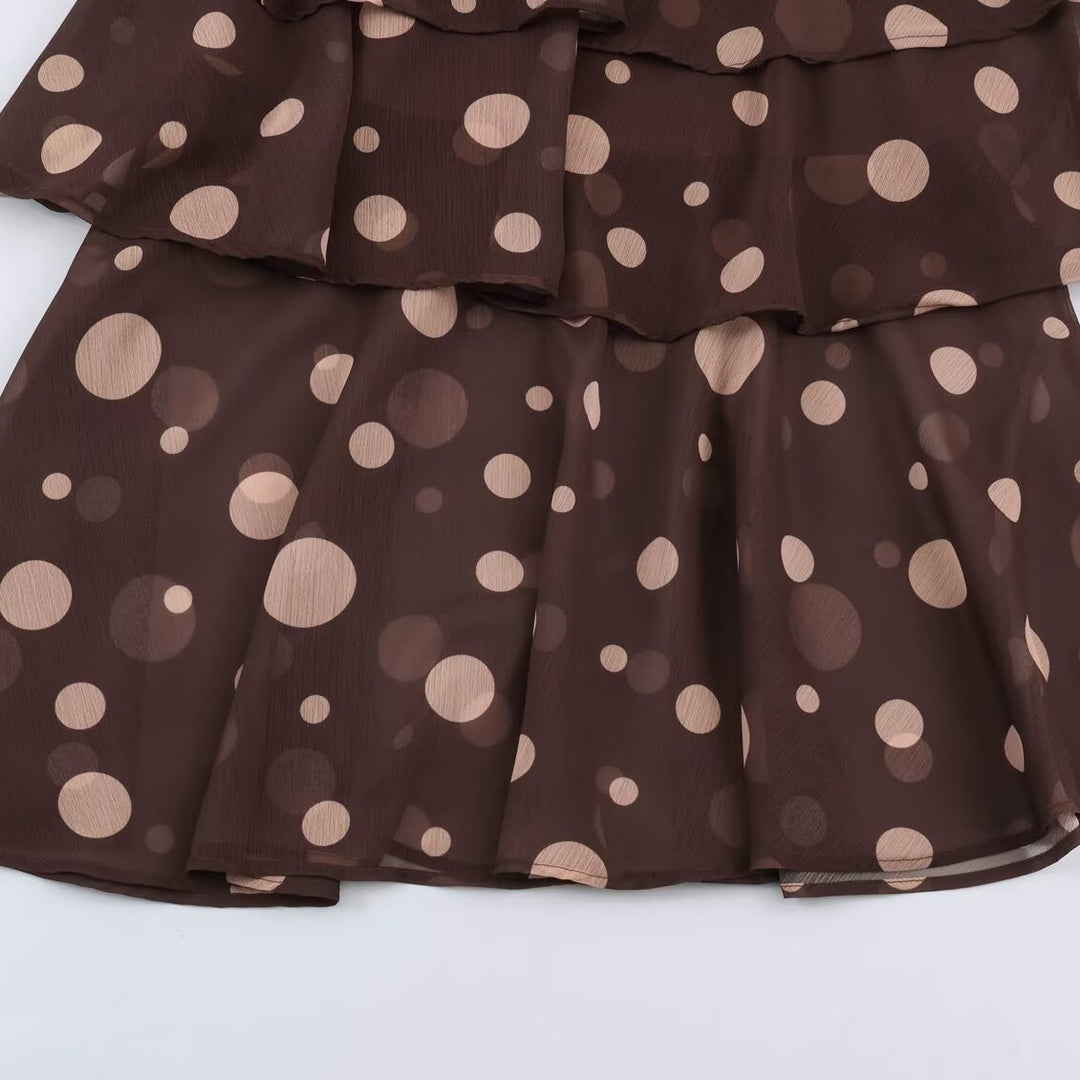 Damen Stufiges Chiffon‑Midikleid mit Volants, transparenten Ballonärmeln und Tupfenprint Nord Taschen