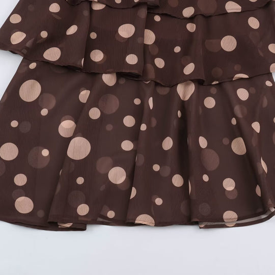 Damen Stufiges Chiffon‑Midikleid mit Volants, transparenten Ballonärmeln und Tupfenprint Nord Taschen