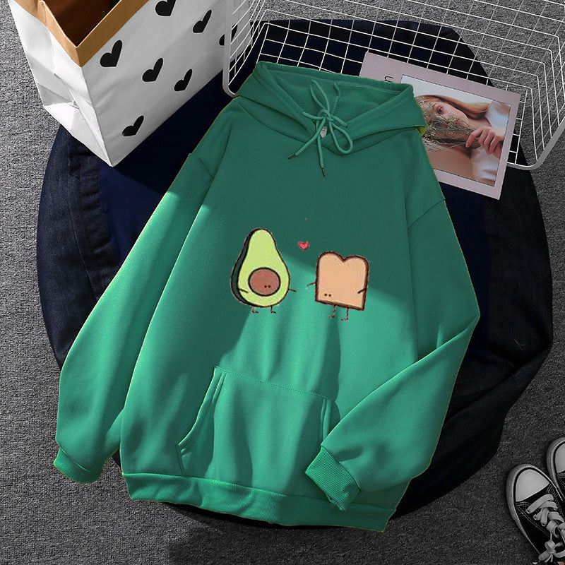 Damen nan gemütlicher Kapuzenpullover mit Avocado‑Toast-Illustration, weichem Fleece-Innenfutter und Kängurutasche Nord Taschen