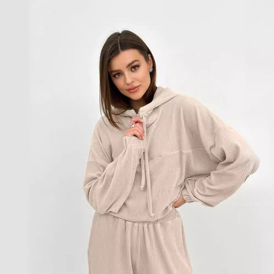Damen Cordstoff Loungewear-Set mit Kapuzenpullover und Jogginghose Nord Taschen