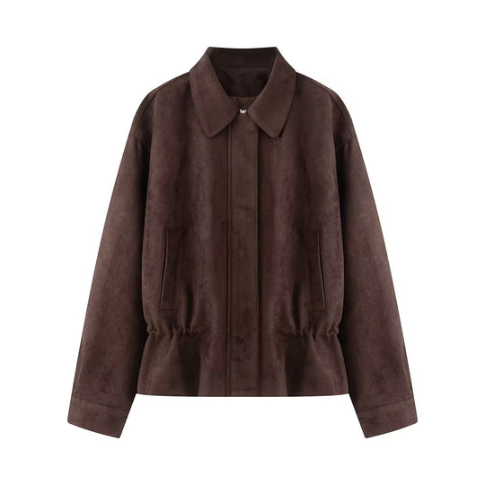 Damen Boxy‑Blousonjacke aus Veloursimitat mit taillierendem Tunnelzug und verdeckter Front Nord Taschen