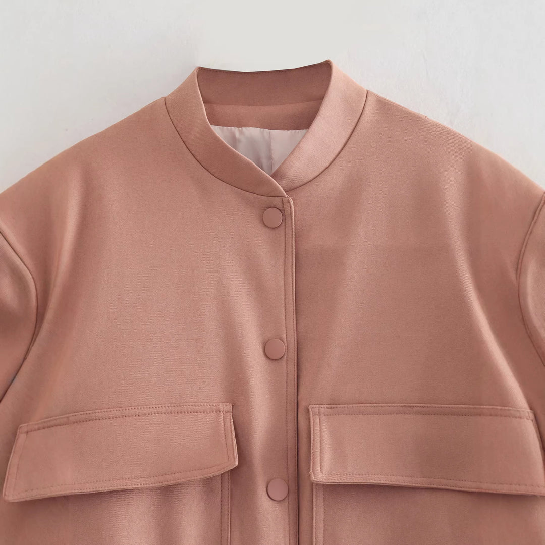 Damen Leichte Taillierte Shirtjacke aus Utility‑Webstoff mit Tunnelzug und Druckknöpfen Nord Taschen