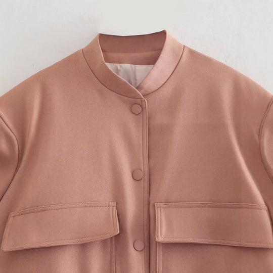 Damen Leichte Taillierte Shirtjacke aus Utility‑Webstoff mit Tunnelzug und Druckknöpfen Nord Taschen
