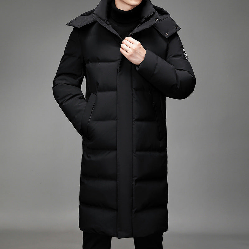 Herren Maxilanger Thermosteppmantel mit hohem Kragen und verdeckter Front Nord Taschen