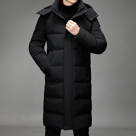 Herren Maxilanger Thermosteppmantel mit hohem Kragen und verdeckter Front Nord Taschen