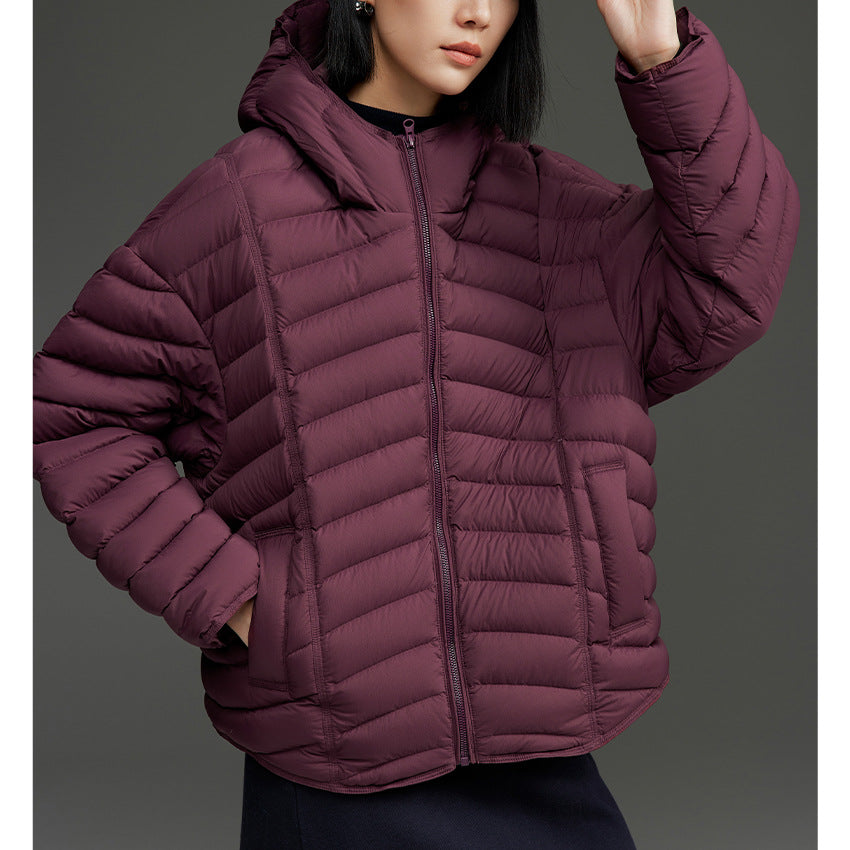 Damen Ultraleichte gesteppte Daunenjacke mit Kapuze und winddichter Außenhülle Nord Taschen