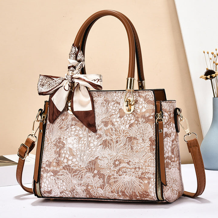 Damen eleganter Shopper mit floralem Muster und modischem Schal Nord Taschen