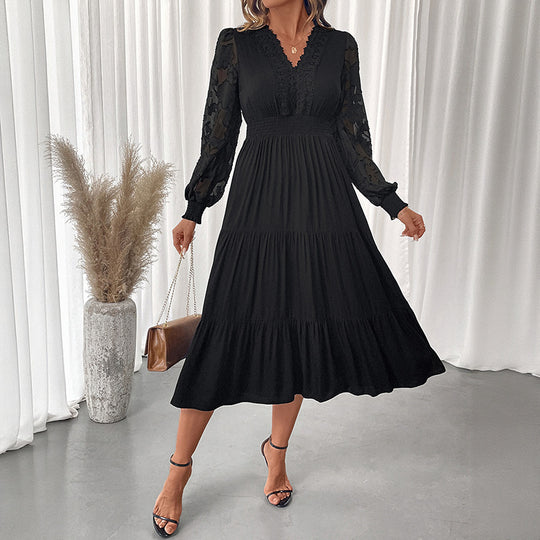 Damen Elegantes Maxikleid mit Spitzenärmeln Nord Taschen