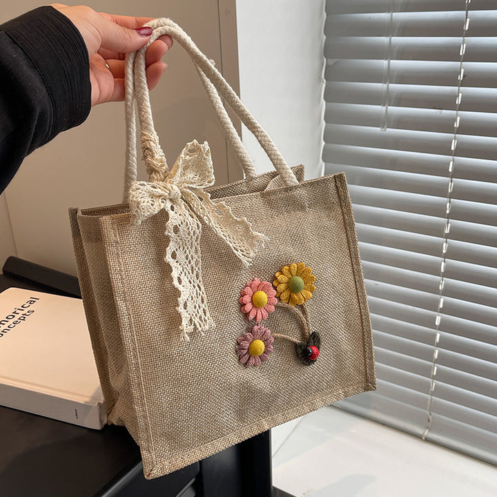 Damen stilvolle Jute-Tasche mit floralem Stickdesign Nord Taschen
