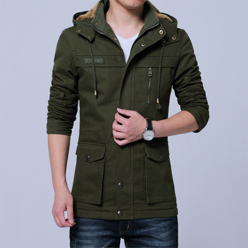 Herren Canvas-Parka mit gefütterter Kapuze, Multifunktions-Taschen und verdecktem Reißverschluss Nord Taschen
