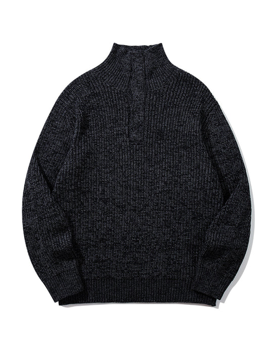 Unisex Grobgestrickter Rollkragenpullover mit halber Knopfleiste Nord Taschen