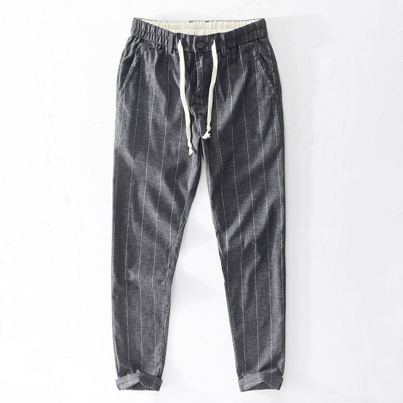Herren lässige Hose mit elastischem Bund und Kordel schmal zulaufend Nadelstreifenoptik Nord Taschen