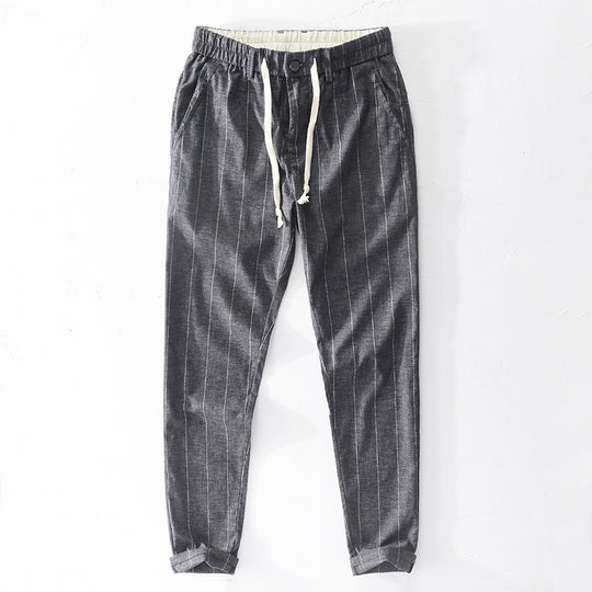 Herren lässige Hose mit elastischem Bund und Kordel schmal zulaufend Nadelstreifenoptik Nord Taschen