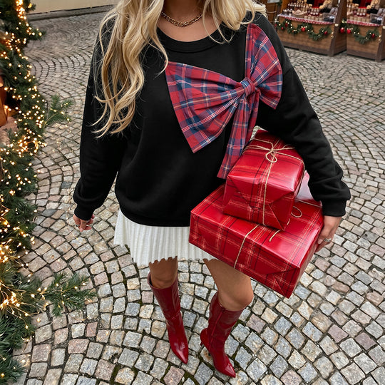 Damen Lässiger Pullover mit oversized Schleife Nord Taschen