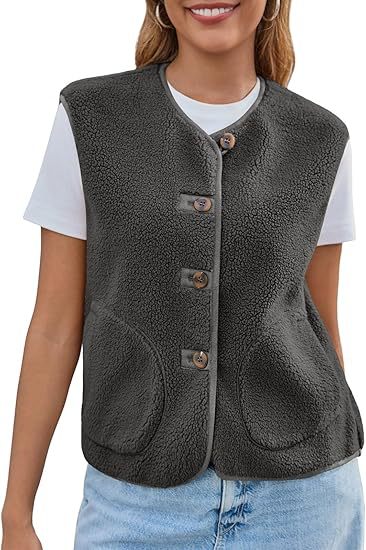Damen Teddy-Fleece-Weste mit Rundhalsausschnitt und Knopfverschluss Nord Taschen