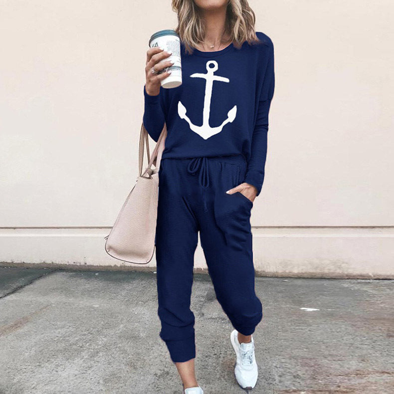 Damen lässiger Jumpsuit mit maritimem Anker-Print und praktischen Taschen