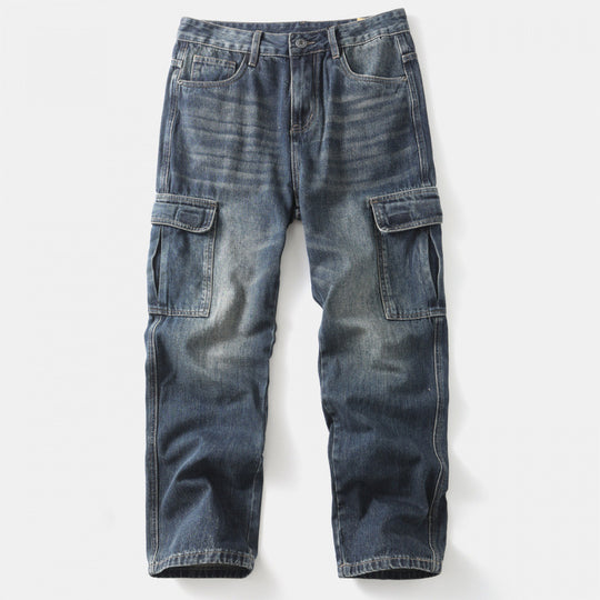 Herren Cargo-Jeans mit aufgesetzten Beintaschen und Used-Waschung Nord Taschen