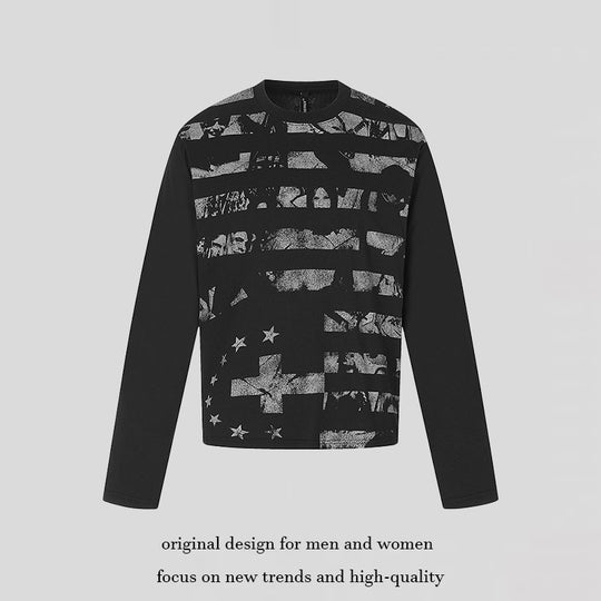 Herren Langarmshirt mit Strukturprint und flaggeninspiriertem Grafikmix Nord Taschen