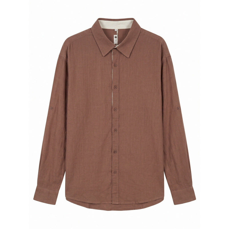 Herren Leichtes Oversize-Leinenhemd mit Kentkragen und abgerundetem Saum Nord Taschen