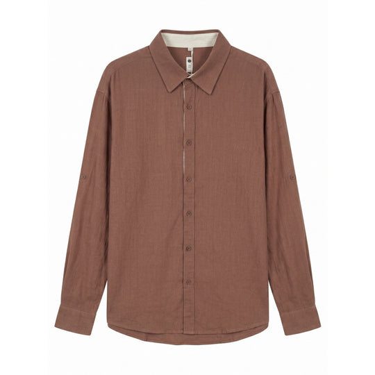 Herren Leichtes Oversize-Leinenhemd mit Kentkragen und abgerundetem Saum Nord Taschen