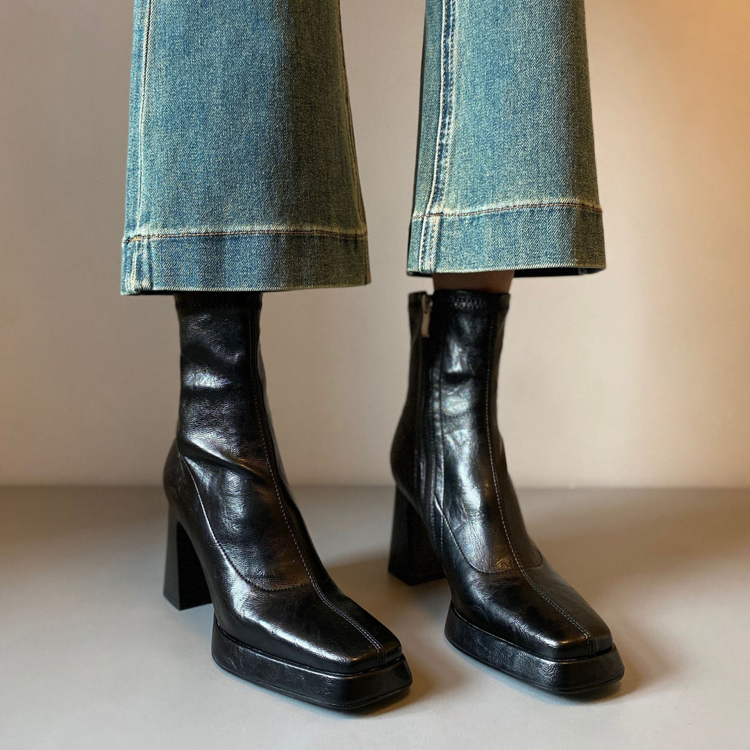 Damen Knöchelhohe Stiefelette mit geteilter Vorderblattform, weichem Nappaleder und sculpted Blockabsatz Nord Taschen