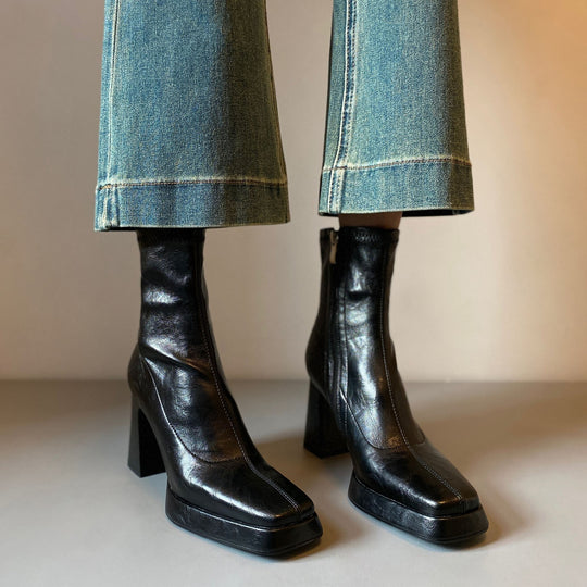 Damen Knöchelhohe Stiefelette mit geteilter Vorderblattform, weichem Nappaleder und sculpted Blockabsatz Nord Taschen