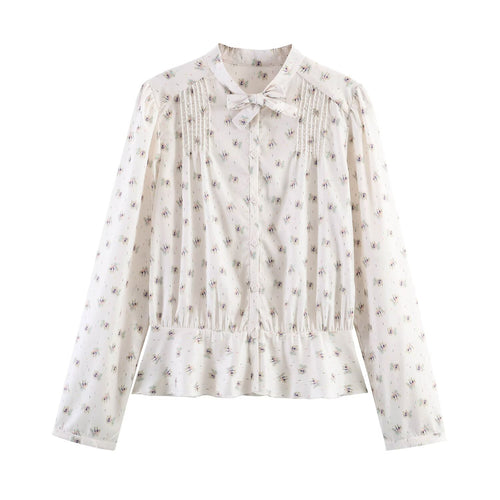 Damen Chiffon-Bluse mit Schleifenkragen, Brustpintucks und Schößchen Nord Taschen