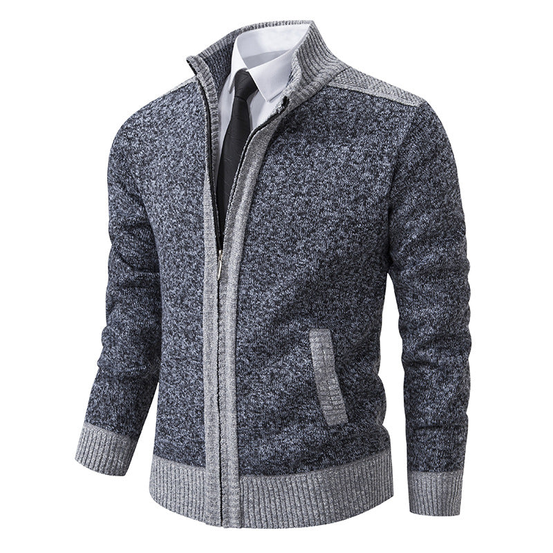 Herren strukturierter Strickcardigan mit Stehkragen und durchgehendem Reißverschluss Nord Taschen
