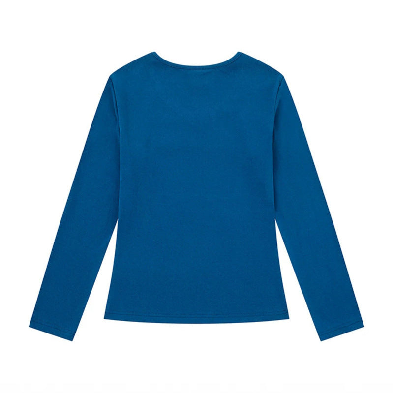 Damen Langarmshirt mit V-Ausschnitt und Notenschlüssel-Applikationen Nord Taschen