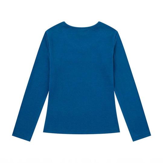 Damen Langarmshirt mit V-Ausschnitt und Notenschlüssel-Applikationen Nord Taschen