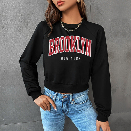 Damen Kurzgeschnitteter College-Pullover mit Raglanärmeln und Bündchen Nord Taschen