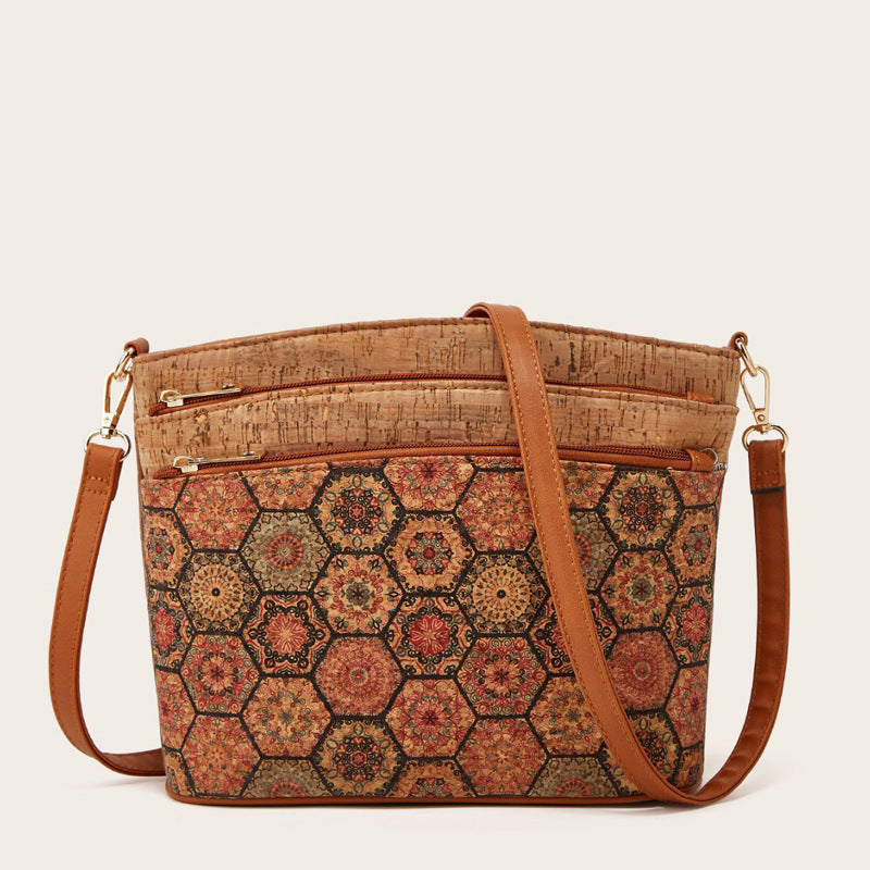 Damen Umhängetasche aus hochwertigem Kork mit floralen Mustern und praktischem Innendesign Nord Taschen