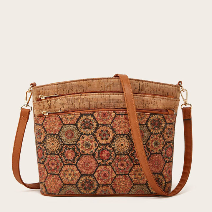 Damen Umhängetasche aus hochwertigem Kork mit floralen Mustern und praktischem Innendesign Nord Taschen