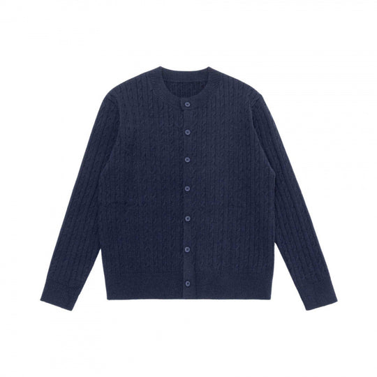 Unisex Kurz geschnittene Zopfstrick-Cardigan mit Rundhalsausschnitt und Perlmuttknöpfen Nord Taschen