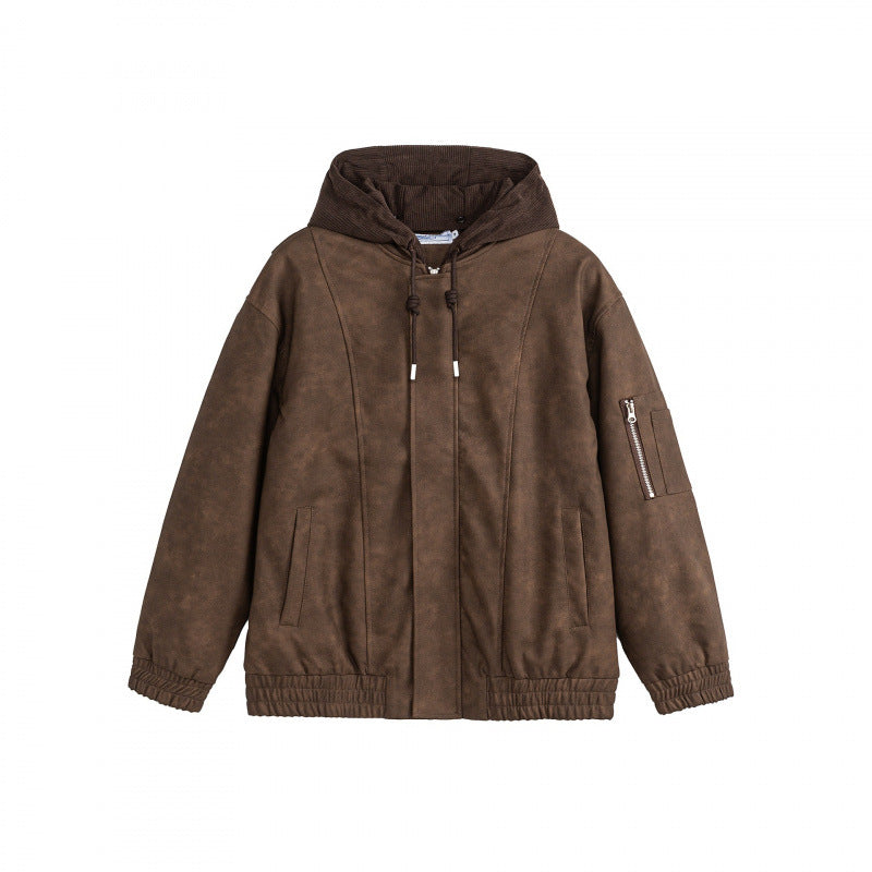 Unisex Oversize-Hoodie-Bomberjacke in Velours-Optik mit Kapuze, Ärmeltasche und elastichem Saum Nord Taschen