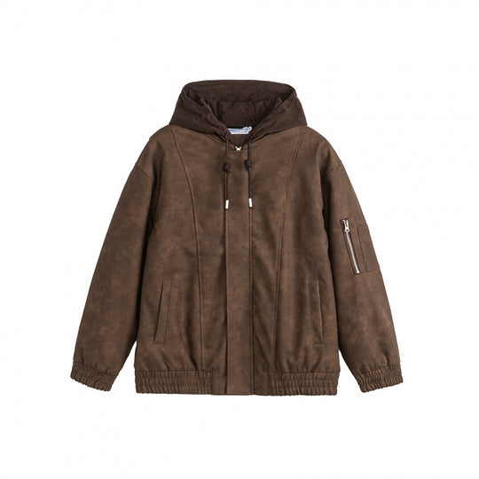 Unisex Oversize-Hoodie-Bomberjacke in Velours-Optik mit Kapuze, Ärmeltasche und elastichem Saum Nord Taschen