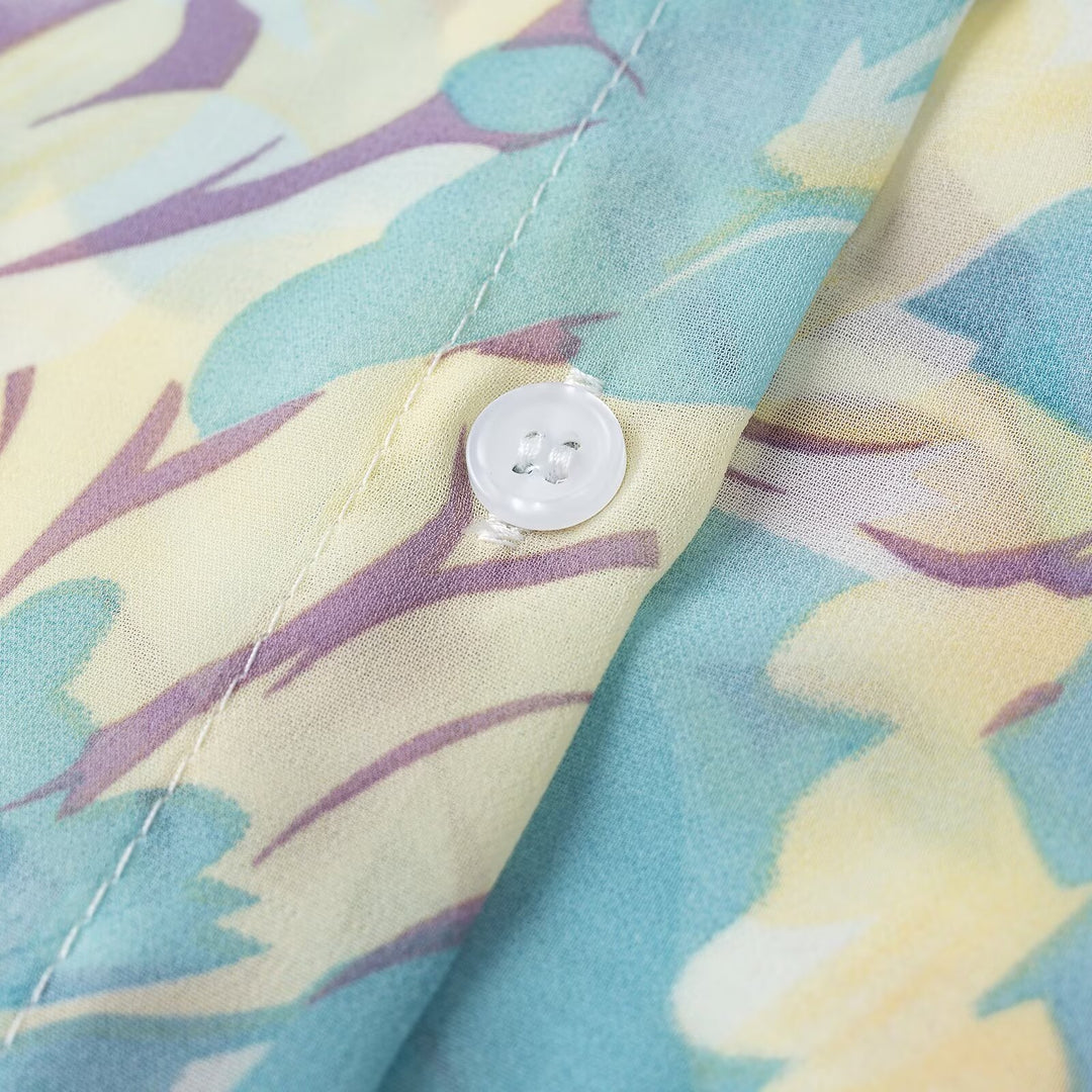 Damen Blumenprint-Chiffonbluse mit weitem Ballonärmel und Hemdkragen Nord Taschen