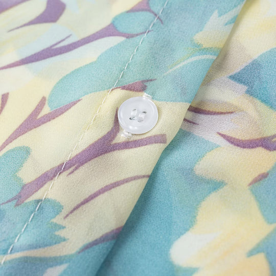 Damen Blumenprint-Chiffonbluse mit weitem Ballonärmel und Hemdkragen Nord Taschen