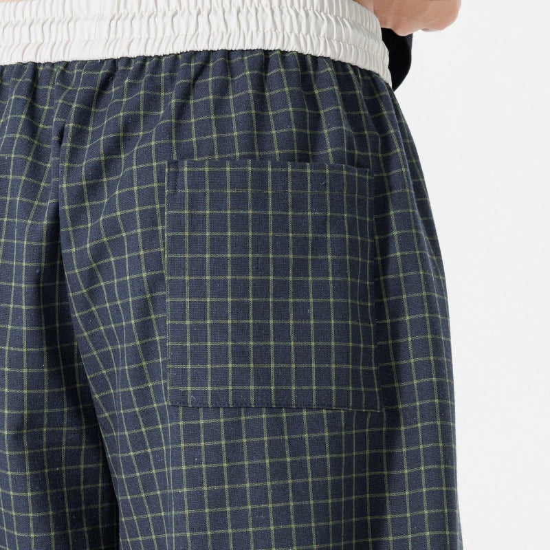 Damen Weite karierte Palazzo-Hose mit elastischem Bund, Tunnelzug & Oversize-Silhouette Nord Taschen