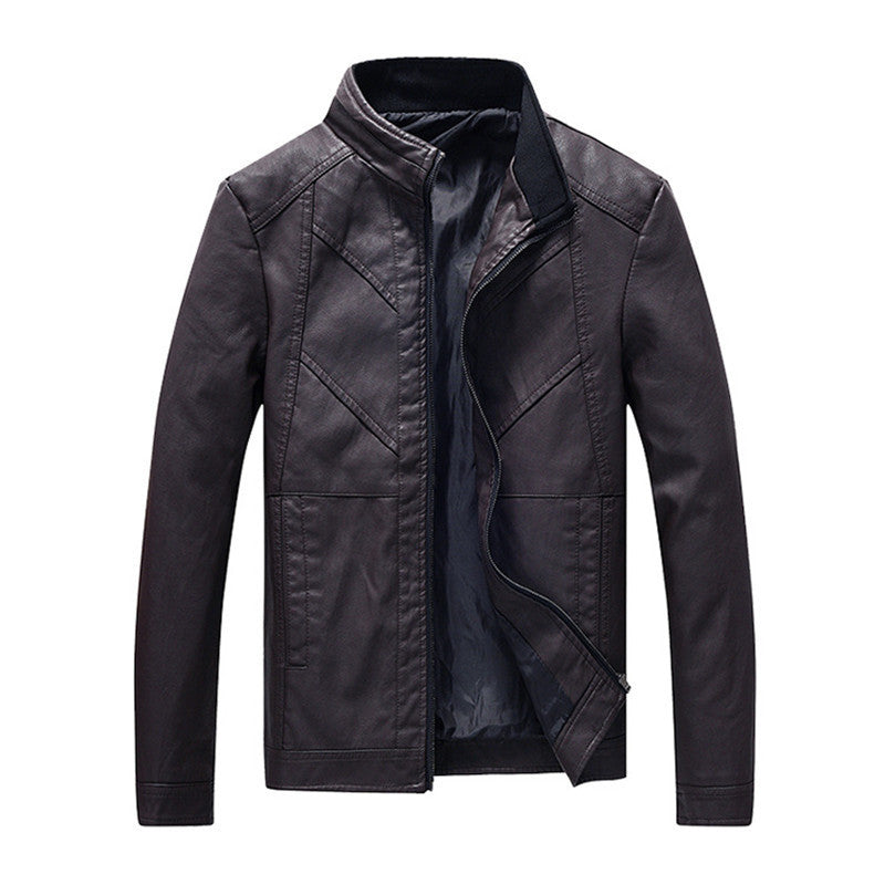 Herren schlanke Kunstleder-Motojacke mit Stehkragen, ergonomischer Nahtführung und leichter Thermofütterung Nord Taschen