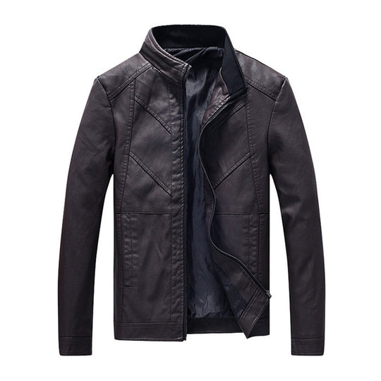 Herren schlanke Kunstleder-Motojacke mit Stehkragen, ergonomischer Nahtführung und leichter Thermofütterung Nord Taschen