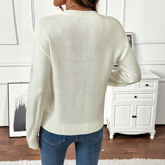 Damen Verspielter Strickpullover mit floralen Akzenten Nord Taschen