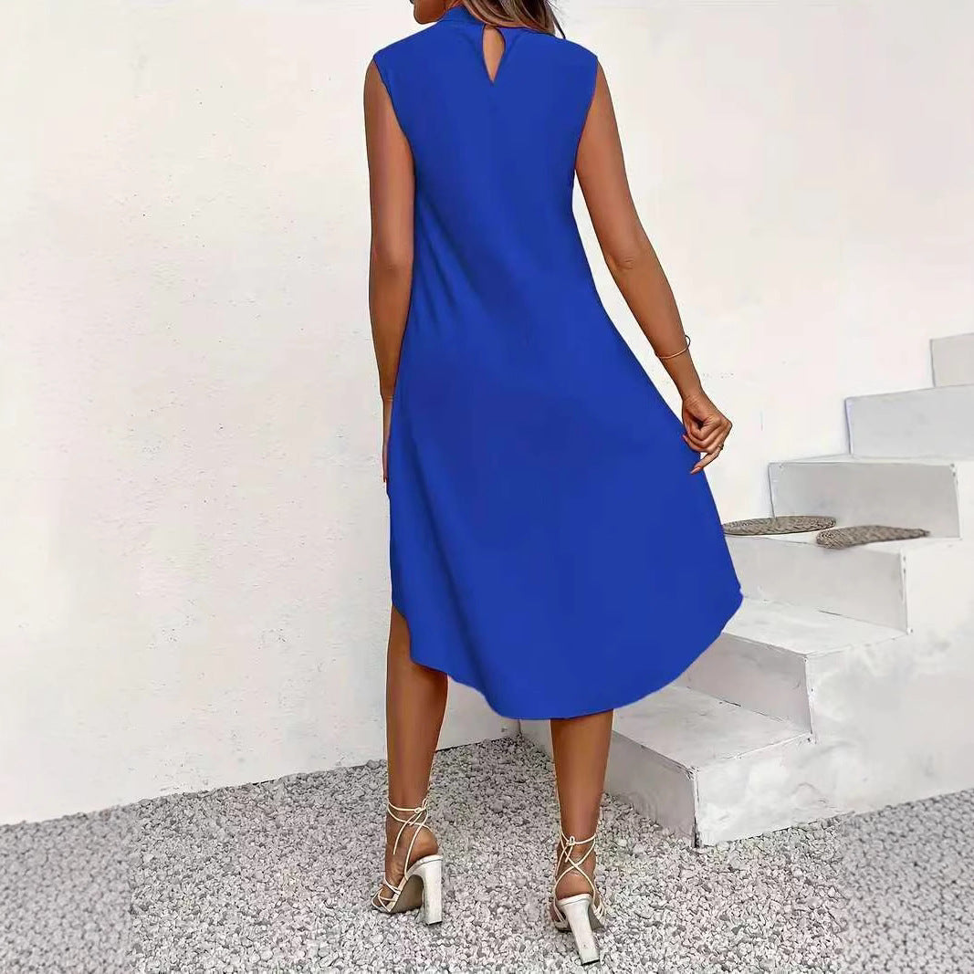 Damen asymmetrisches A-Linien Kleid mit schickem Schlüssellochausschnitt und fließendem Schnitt