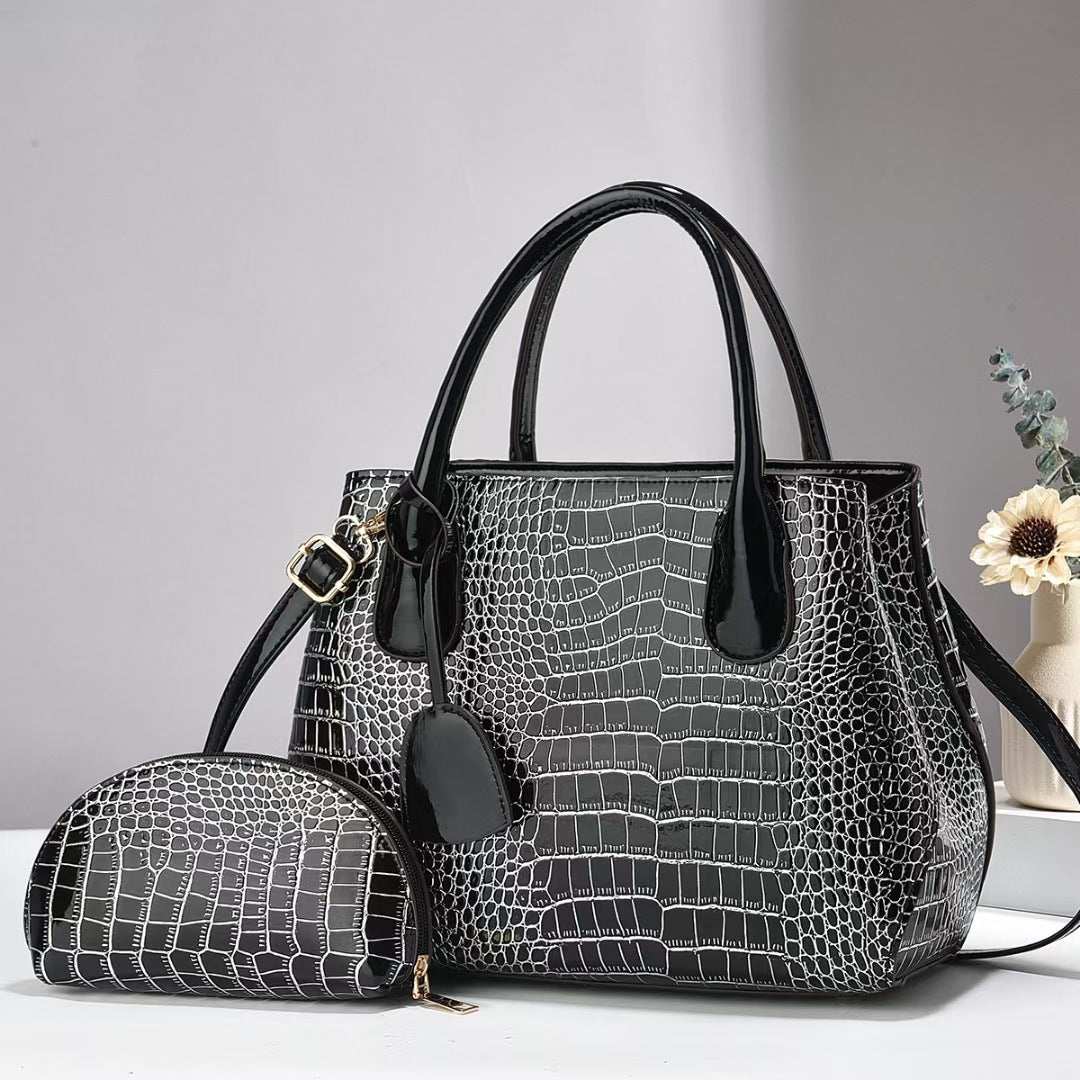 Damen elegante Handtasche mit fühlbarem Krokodilleder und abnehmbarer Clutch Nord Taschen