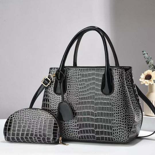 Damen elegante Handtasche mit fühlbarem Krokodilleder und abnehmbarer Clutch Nord Taschen