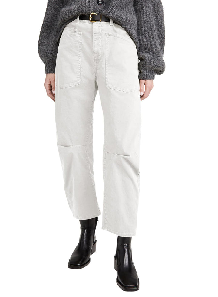 Damen lässige Canvas-Hose mit hohem Bund, weitem Bein und aufgesetzten Taschen Nord Taschen
