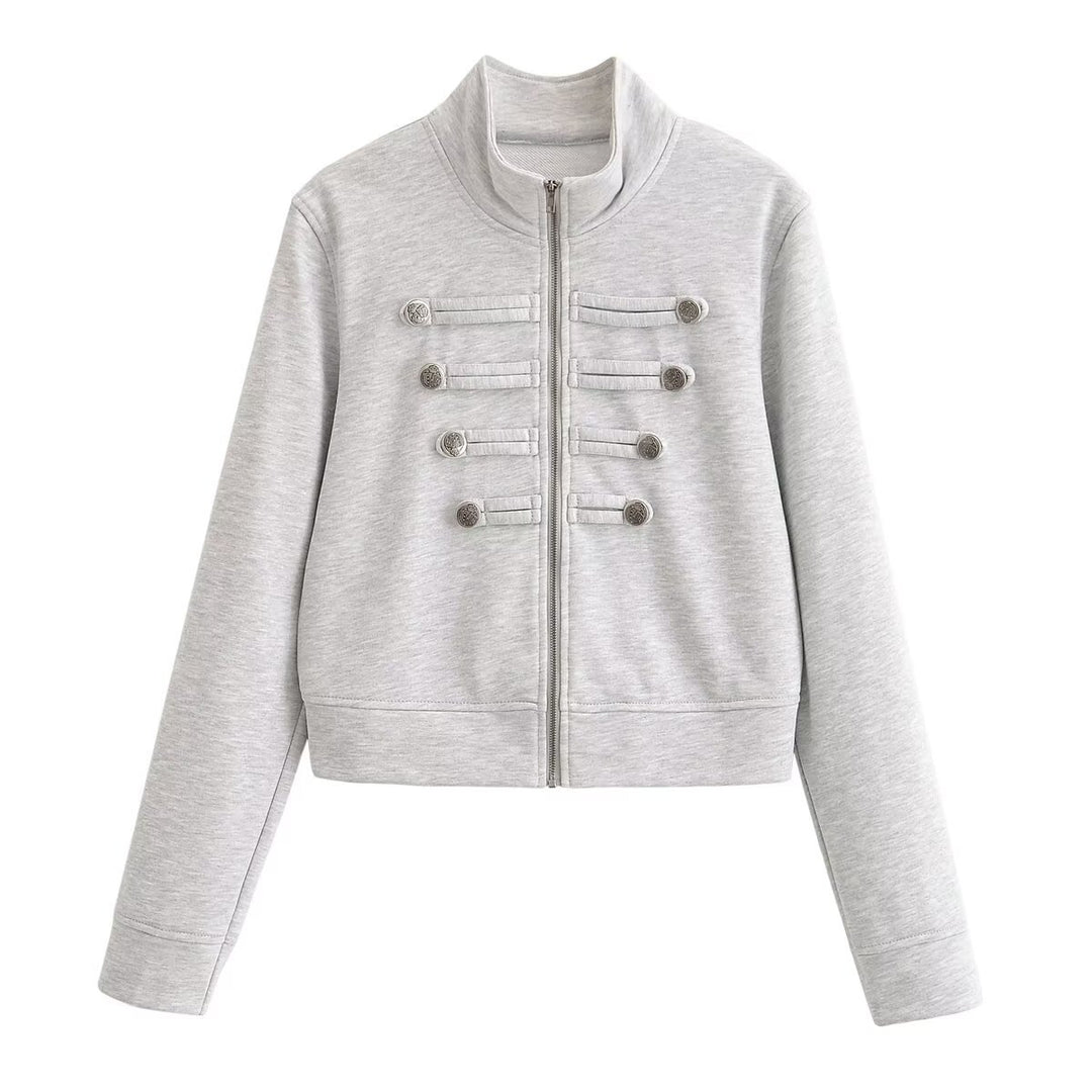 Damen Kurzjacke aus Sweat mit Stehkragen und dekorativer Military-Passe Nord Taschen